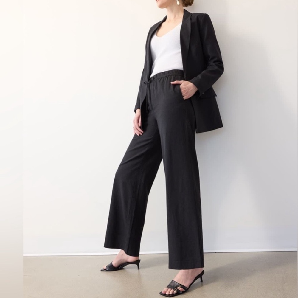Reitmans Black Wide-Leg Linen Blend Pant Small Petite